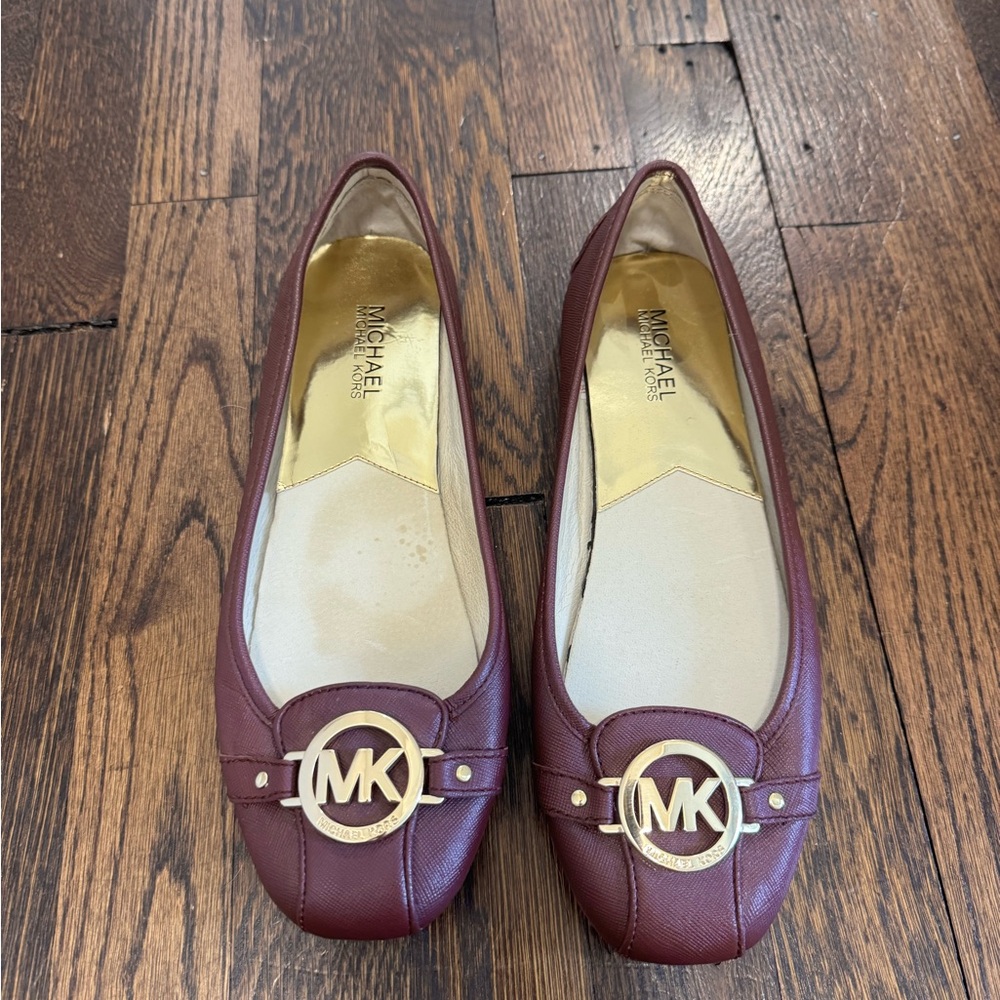 Michael Kors Maroon Flats with Gold Accents